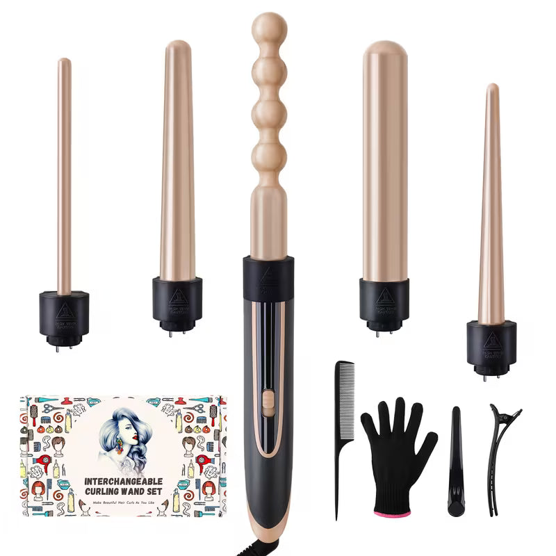5-in-1 Curling Iron Set – Ceramic Interchangeable Barrels for All Hair Types