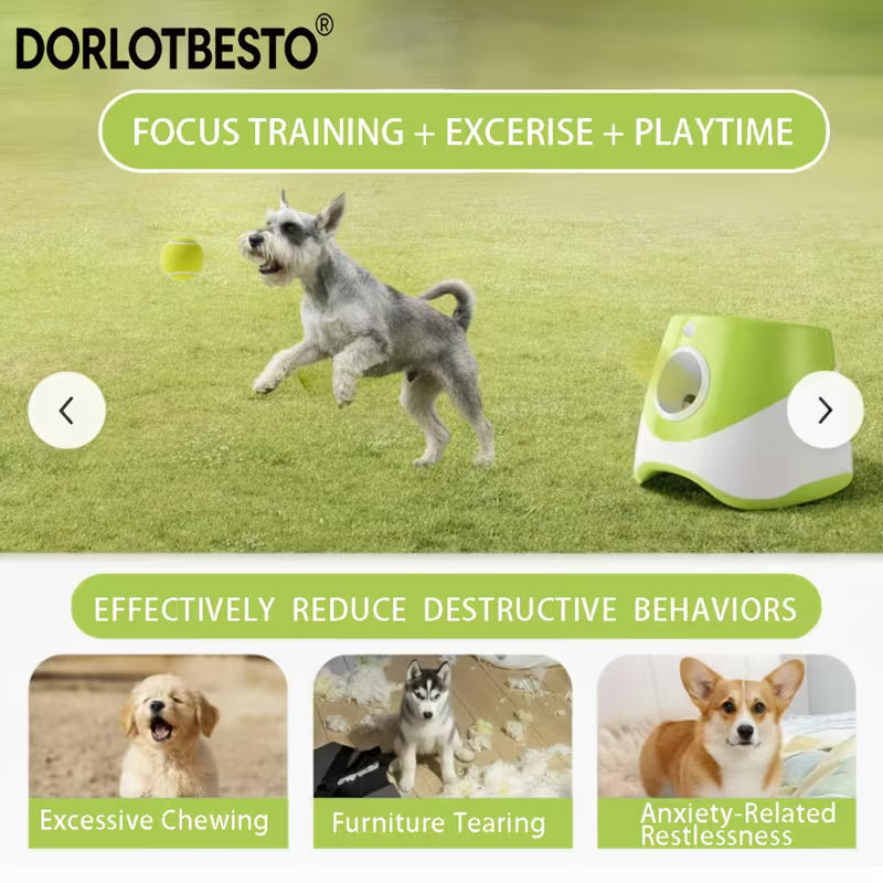Automatic Dog Ball Launcher – Adjustable 10–30ft Range with Tennis Ball & Water Bowl