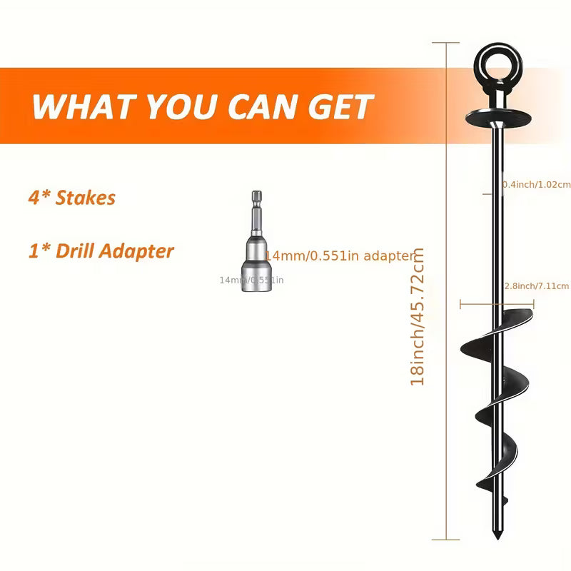 4-pack heavy-duty spiral ground anchors for secure outdoor anchoring