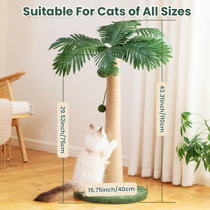TSCOMON 43" Cat Scratching Post – Tall Sisal Scratcher with Hanging Pompoms