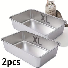 2-Pack XL Stainless Steel Cat Litter Boxes – 6" Deep, Easy-Clean High-Side Design