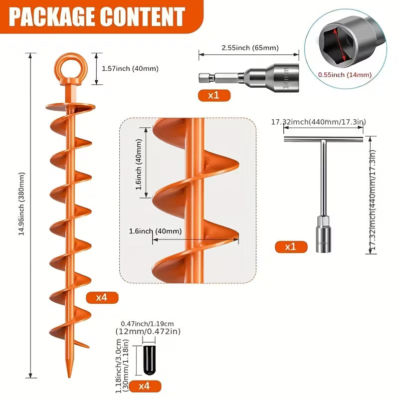 4-pack 15-inch heavy-duty spiral ground anchors for secure outdoor use