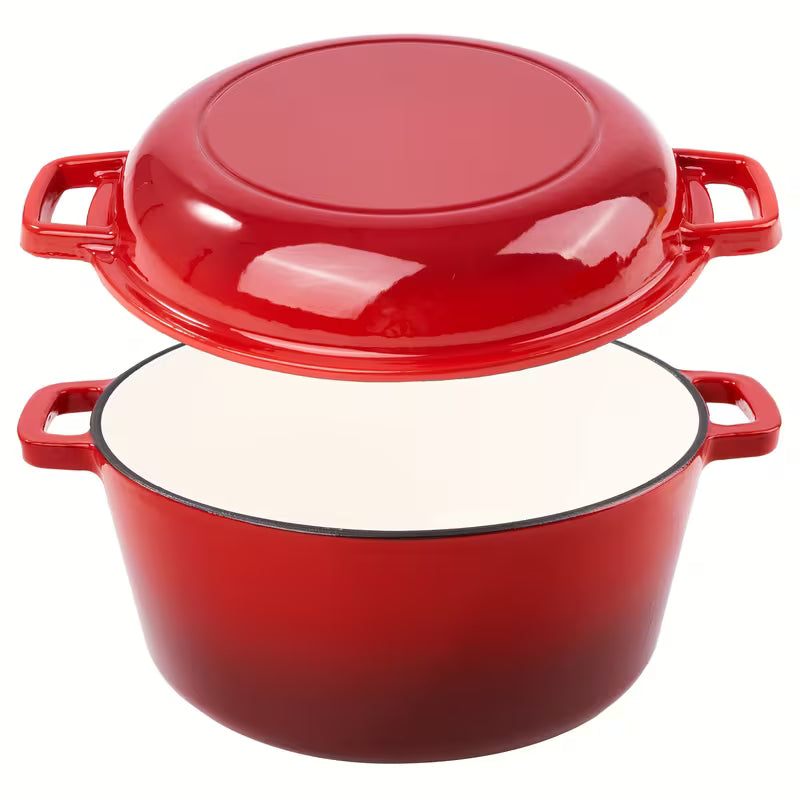 6QT Enameled Cast Iron Dutch Oven – 2-in-1, Oven Safe & Nonstick