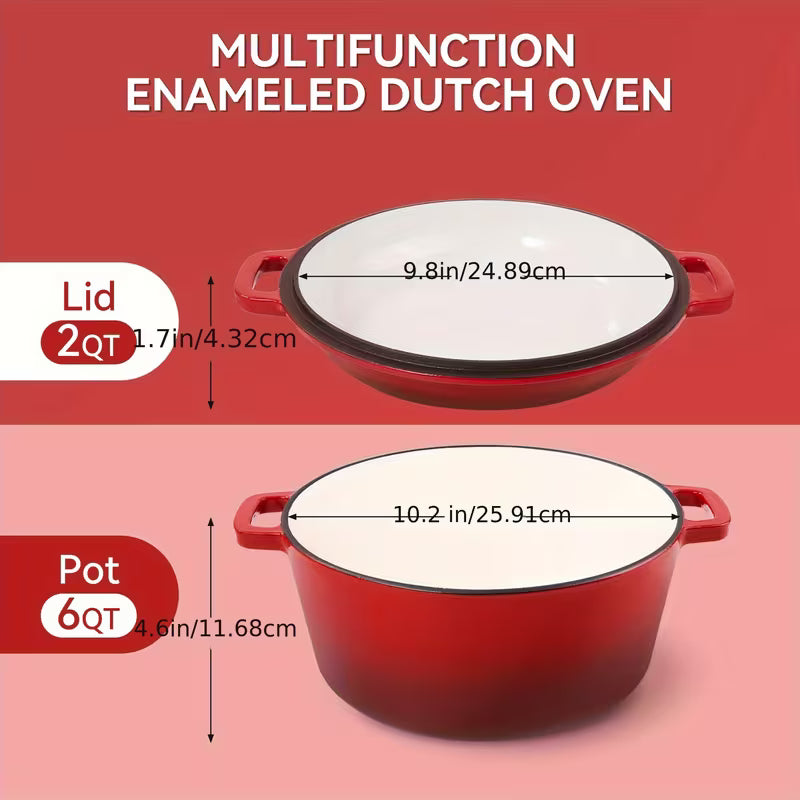 6QT Enameled Cast Iron Dutch Oven – 2-in-1, Oven Safe & Nonstick