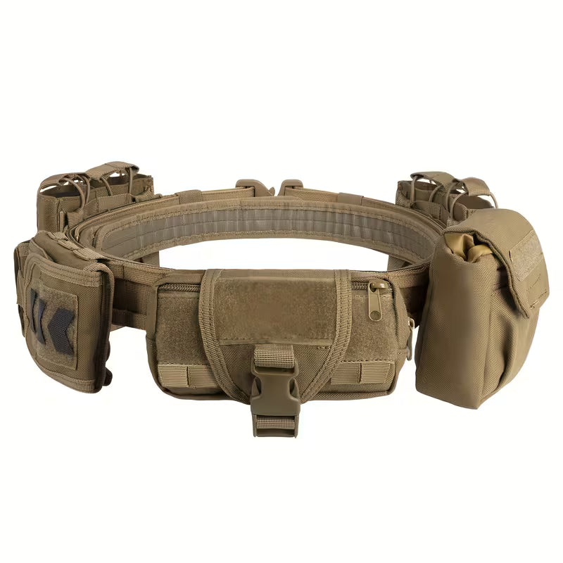 Heavy-duty MOLLE tactical belt with quick-release buckle