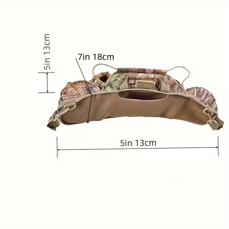 Camo hunting waist pack with 9 pockets and rifle holder