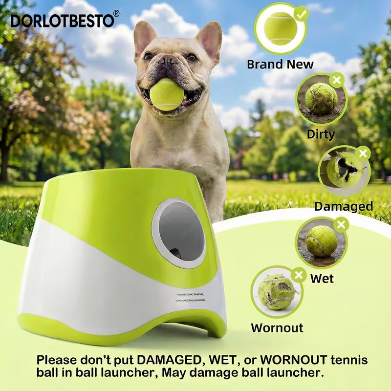 Automatic Dog Ball Launcher – Adjustable 10–30ft Range with Tennis Ball & Water Bowl