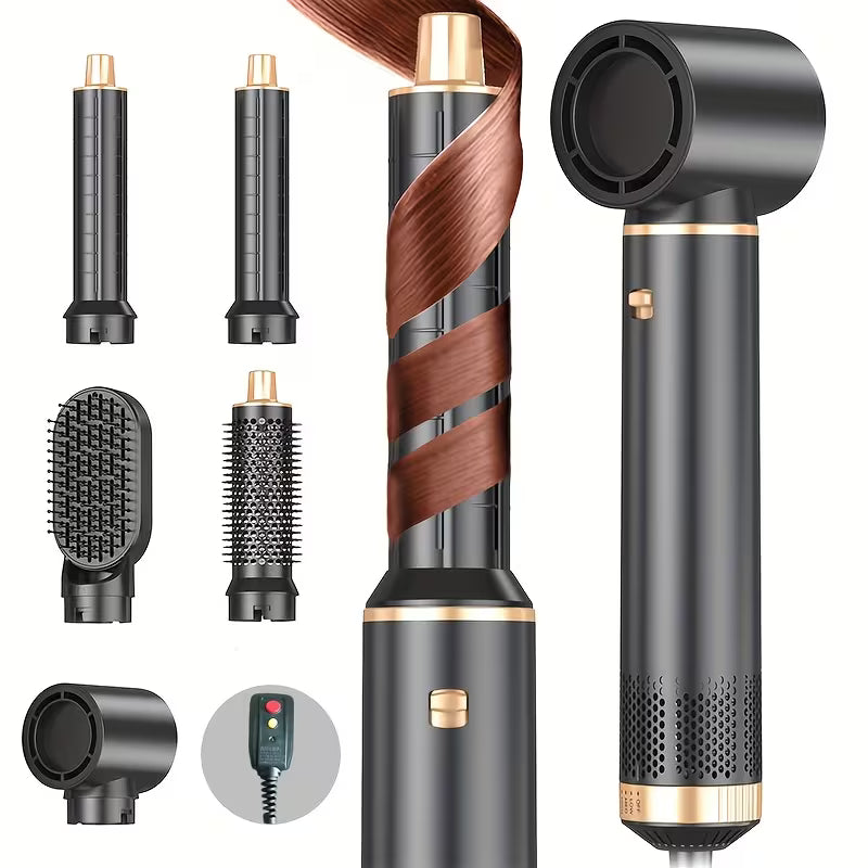 5-in-1 Hair Styler Brush – Blow Dry, Curl & Straighten with Negative Ion Technology
