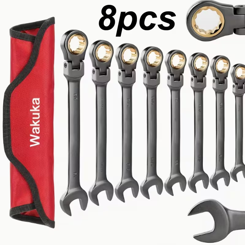 PMMJ 8-Piece Ratchet Wrench Set – 72-Tooth Flexible Head, Cr-V Steel with Carrying Bag