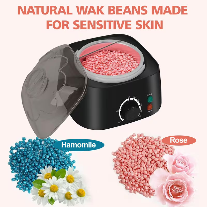 Hard wax warmer kit with wax beans and accessories