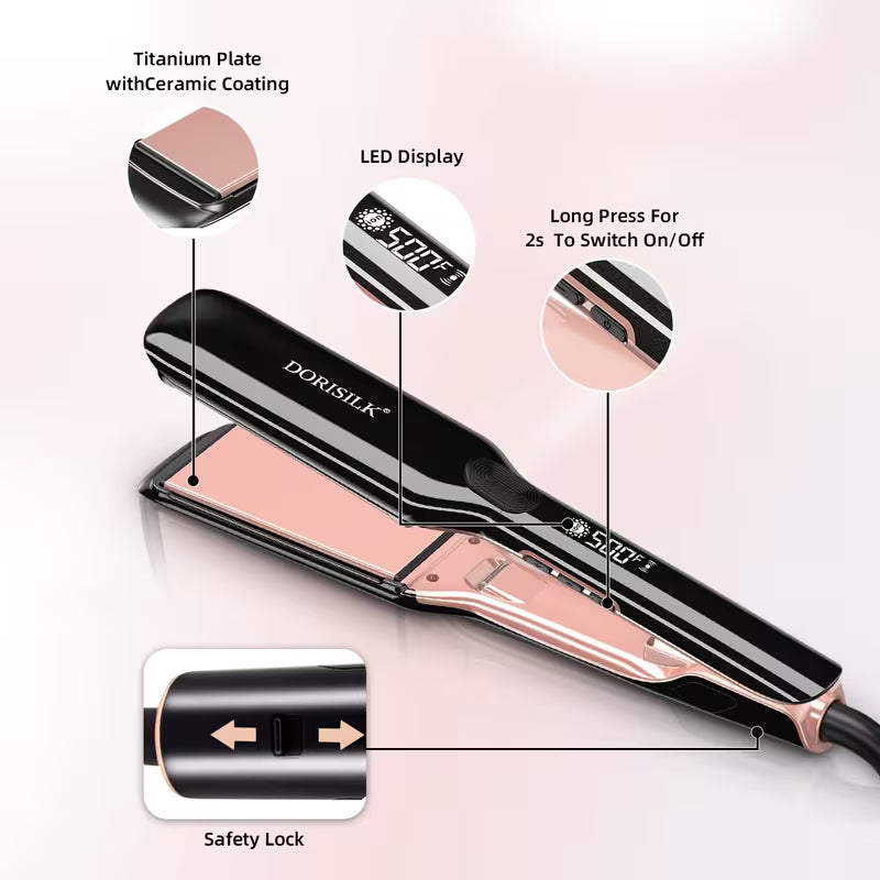 Professional 2-Inch Hair Straightener – 500°F Plasma Keratin Flat Iron for Frizzy Hair