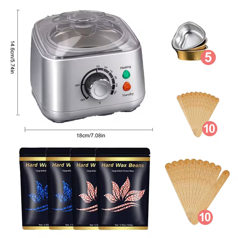 Hard wax warmer kit with wax beans and accessories