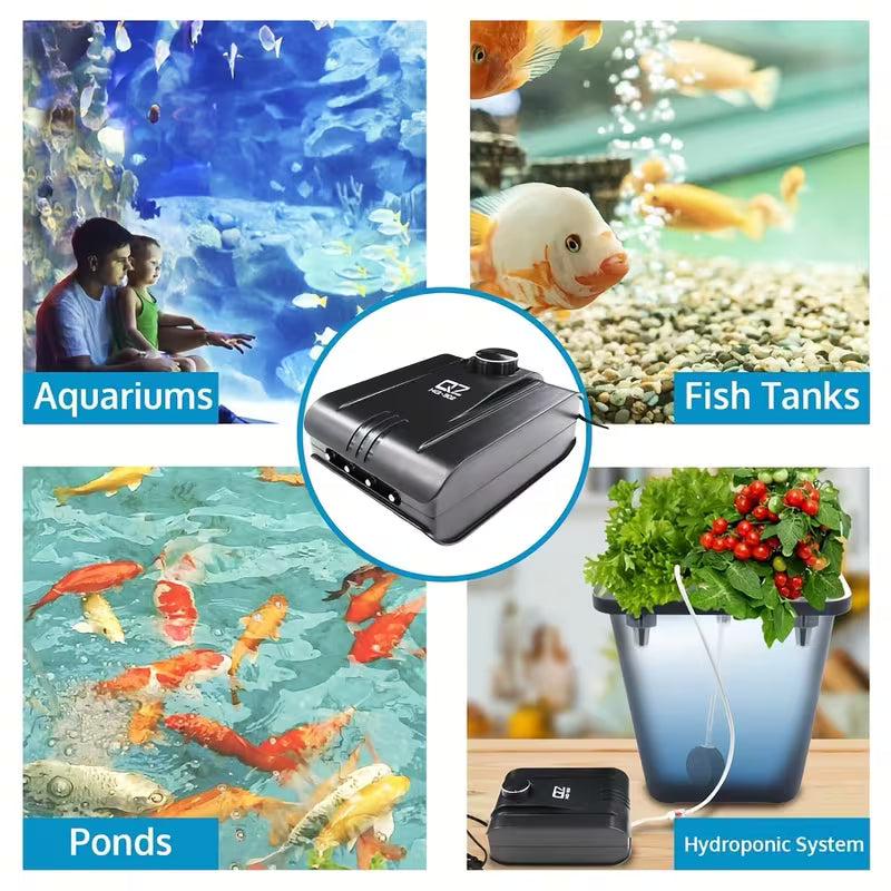 4-Outlet Aquarium Air Pump – Quiet, Adjustable 1.6L/min Pump for Fish Tanks & Ponds