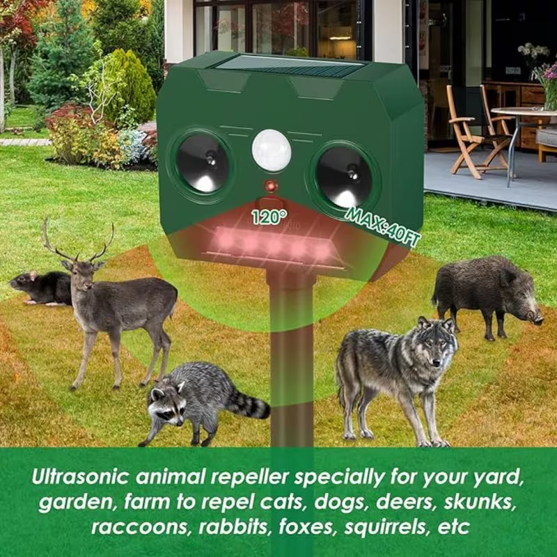 4-Pack Solar Animal Repellent – Motion-Activated Pest Deterrent with Strobe Light