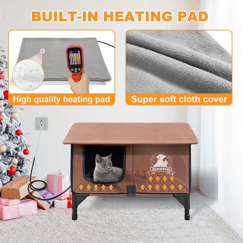 3-in-1 Cat House – Cozy Pad, Elevated Bed & Durable All-Season Cat Shelter