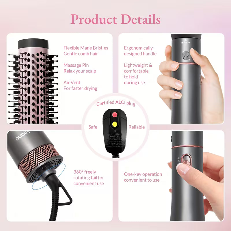 5-in-1 Hot Air Comb – Negative Ion Hair Dryer, Curler, Straightener & Styling Brush