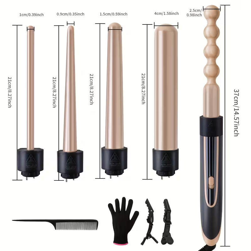 5-in-1 Curling Iron Set – Ceramic Interchangeable Barrels for All Hair Types
