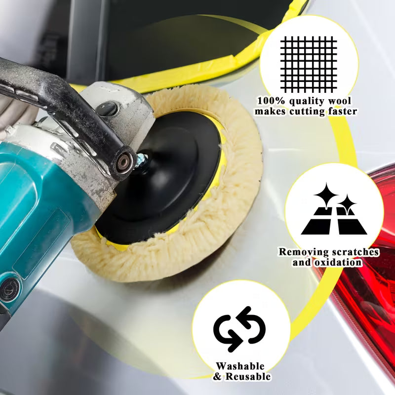 6-piece 8-inch wool buffing and polishing pad set