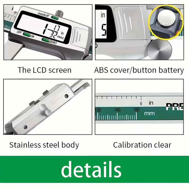 ET50 150mm Digital Caliper – 0.01mm High Precision, Inch/MM/Fraction Measurements