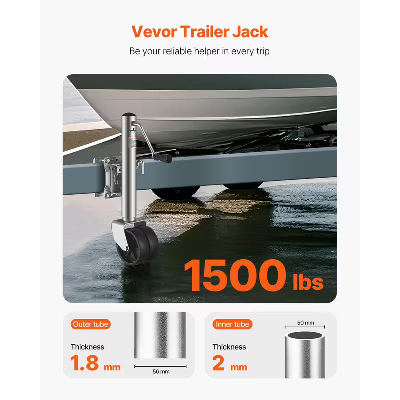 Heavy-duty swivel boat trailer jack with wheel