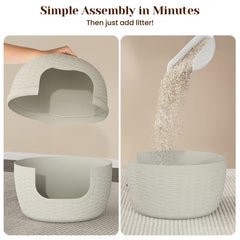 Hidden Cat Litter Box Furniture – Rattan-Style, Waterproof & Easy-Clean Design