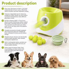 Automatic Dog Ball Launcher – Adjustable 10–30ft Range with Tennis Ball & Water Bowl