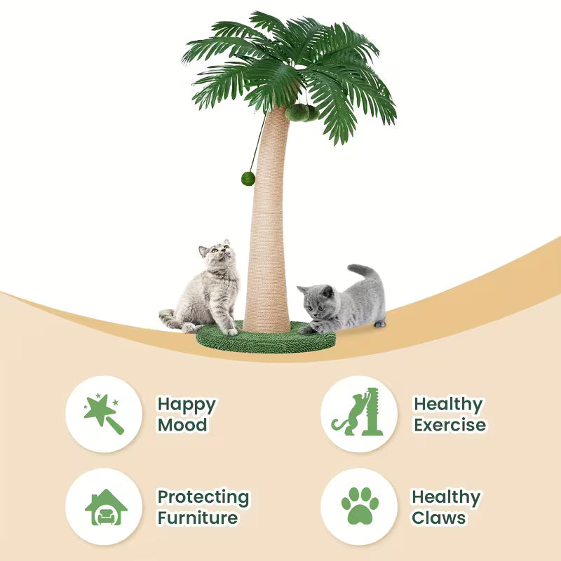 TSCOMON 43" Cat Scratching Post – Tall Sisal Scratcher with Hanging Pompoms