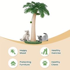 TSCOMON 43" Cat Scratching Post – Tall Sisal Scratcher with Hanging Pompoms
