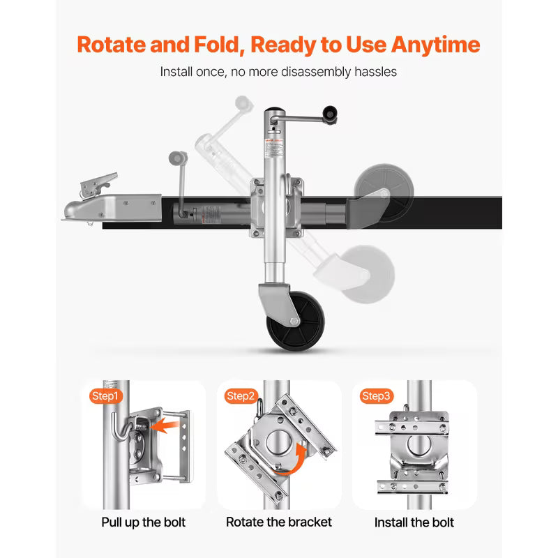 Heavy-duty swivel boat trailer jack with wheel