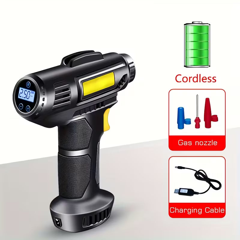 150 PSI portable digital tire inflator for cars, bikes, and motorcycles
