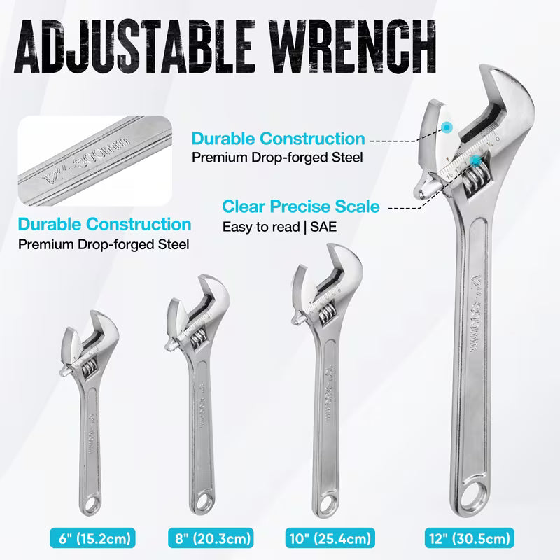 8-Piece Adjustable Wrench & Pliers Set – Forged Steel for Plumbing & Repairs